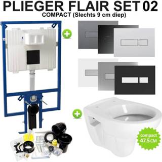 👉 Toiletset toilet Plieger Flair Compact set02 B&W 47.5 cm met drukplaat 8719304156468