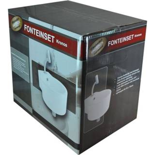 👉 Fonteinset Kronos Rond 35x28x16cm Keramiek Glans Wit Chroom Toiletkraan Sifon Clickwaste Bevestigingsset