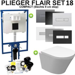 👉 Toiletset toilet Plieger Flair Compact set18 Wiesbaden Vesta Junior Rimless 47 cm met drukplaat 8719304247630