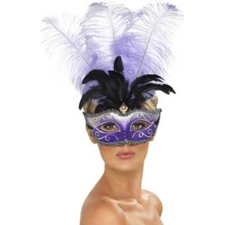 👉 Oogmasker One Size unisex purper Venetiaanse Colombina met multicolour Pluimen 5020570390450