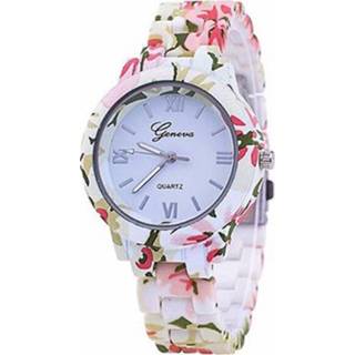 👉 Horloge roze vrouwen Geneva Platinum Flower Print Pink