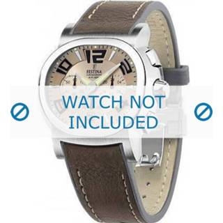 👉 Horlogeband bruin wit leder donkerbruin Festina F16126-4 / F16126-6 20mm + stiksel