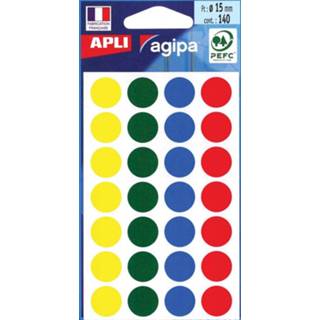 👉 Agipa ronde etiketten in etui diameter 15 mm, geassorteerde kleuren, 140 stuks, 28 per blad