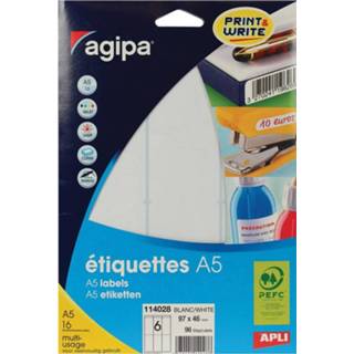 👉 Agipa witte etiketten Print & Write ft 97 x 46 mm (b x h), 96 stuks, 6 per blad