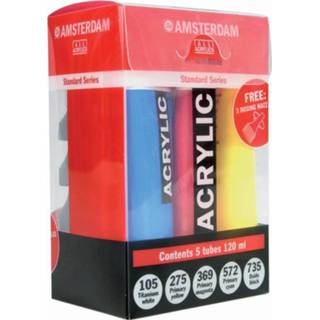 👉 Amsterdam acrylverf tube van 120 ml, etui van 5 tubes in primaire kleuren