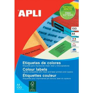 👉 Apli Gekleurde etiketten Ft 105 x 148 mm (b x h), groen, 80 stuks, 4 per blad, etui van 20 blad