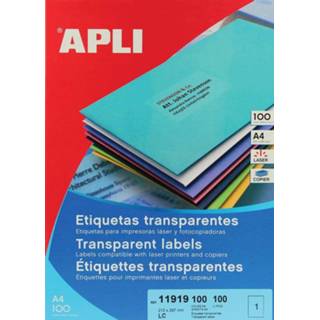 👉 Apli Transparante etiketten ft 210 x 297 mm (b x h), 100 stuks, 1 per blad, doos van 100 blad