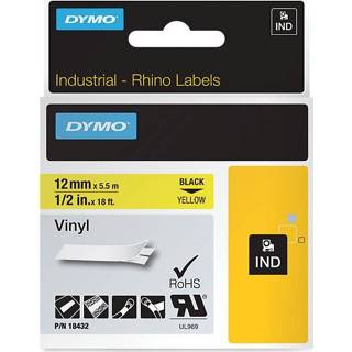 👉 Dymo RHINO vinyltape 12 mm, zwart op geel