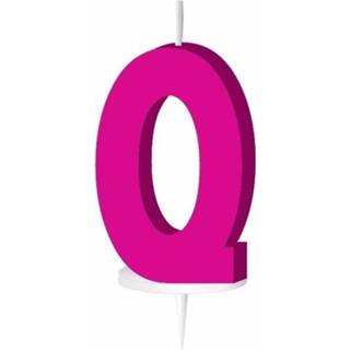 👉 Letterkaars roze Feestartikelen letterkaarsje met houder Q