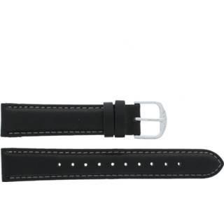 👉 Horlogeband zwart wit leder metal grijs Q&Q QQ18LD-WS-GS Glad 18mm + stiksel 8719217075511