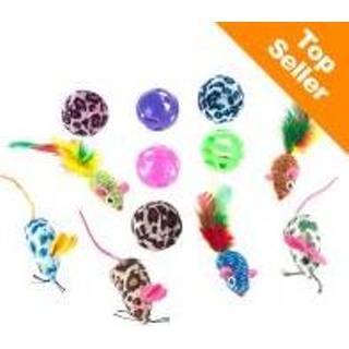 👉 Balletjes Kattenspeelgoed-Set met Ballen & Muizen - 12-delige Set
