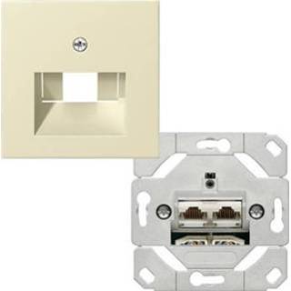 👉 CAT6 wandcontactdoos inbouw 2 x RJ45 Cat.6 met inzetplaat creme glanzend Gira Standaard 55