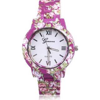 👉 Horloge purper vrouwen paars Geneva fashion Flower Print Purple