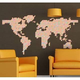 👉 Muursticker pastelkleuren Abstracte Wereldkaart in