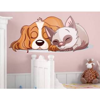👉 Muursticker Slapende Kat en Hond