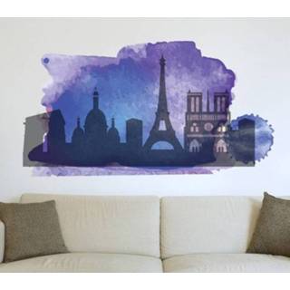 👉 Muursticker silhouet Parijs Aquarel