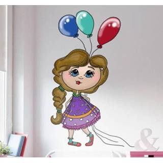 👉 Muursticker meisjes Meisje met Ballonnetjes