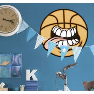 Muursticker grijnzende basketbal