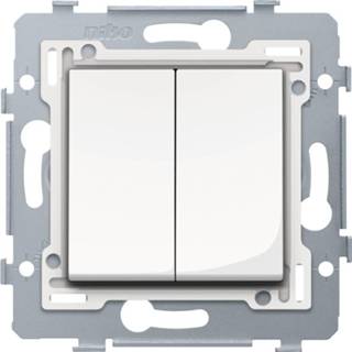 Niko Original tweevoudige schakelaar met insteekklemmen, sokkel en centraalplaat bright wit Schakelaar wit Niko Original tweevoudige met insteekklemmen, sokkel en centraalplaat bright white 5413736312845