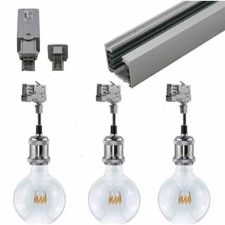 👉 Spanningsrails zilver Spanningsrail 2 meter met 3x filament lamp retrofitting E27 7433647446444