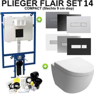 👉 Toiletset Plieger Flair compact set14 B&W Zero diepspoel met drukplaat 8719304157090