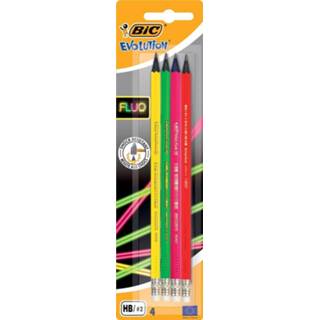 👉 Bic potlood met gum Evolution fluo, blister met 4 stuks