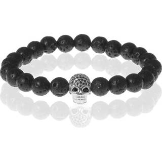 👉 Kralenarmband zilver One Size vrouwen Memphis kralen armband Lavasteen Silver Skull