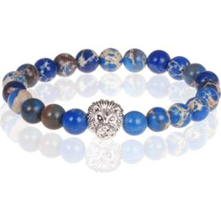 👉 Kralenarmband blauwe natuursteen One Size vrouwen blauw kralen armband Leeuwenkop