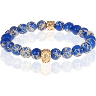 👉 Kralenarmband blauwe natuursteen One Size vrouwen blauw kralen armband Doodshoofd