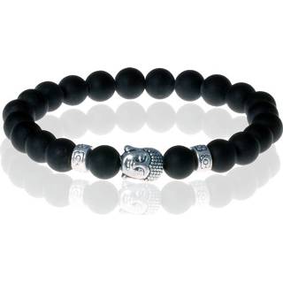 👉 Kralenarmband zilver One Size vrouwen mannen Kralen armband heren Matte Onyx Buddha Silver