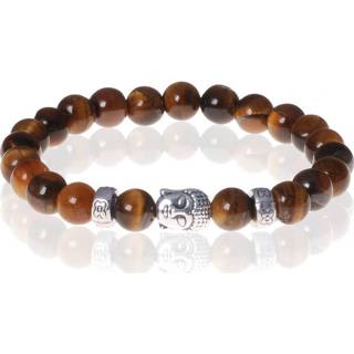 👉 Kralenarmband zilver One Size vrouwen bruin mannen Heren kralen armband Tigereye Buddha Silver