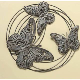 👉 Metaal grijs Wanddecoratie drie vlinders 4020606045577