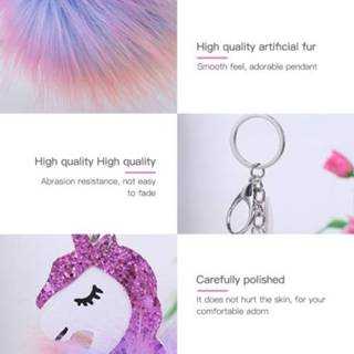 Keychain zilver Fashion Colorful Fur Ball Fox Key-chain Bag Plush Car Door Key Ring Charm Decorative Pendant Gift Silver