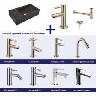 👉 Fonteinset natuursteen RVS zwart Links 36x18x9 cm (Keuze uit 8 kranen) 8719304260530
