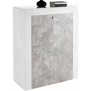 👉 Opbergkast wit grijs spaanplaat Easy 125 cm hoog - Hoogglans met beton
