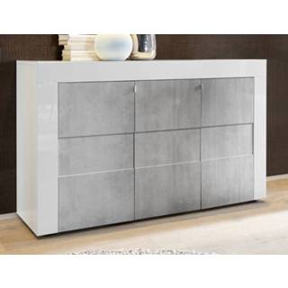 👉 Dressoir wit grijs spaanplaat Easy 138 cm breed - Hoogglans met beton