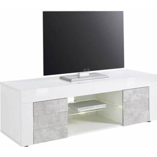 👉 Wit grijs spaanplaat Tv meubel Easy 138 cm breed - hoogglans met beton