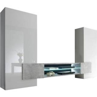 👉 Wit grijs melamine hout beton Tv Wandmeubel set Incastro 258 cm breed - Hoogglans met
