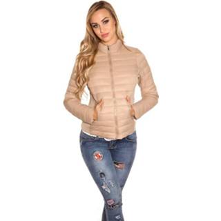 👉 Beige X-Large|Small|Medium|Large vrouwen Trendy quilted transition jacket w. standup collar