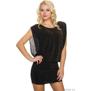 👉 Mini jurk zwart goud elasthan vrouwen Jurkje /