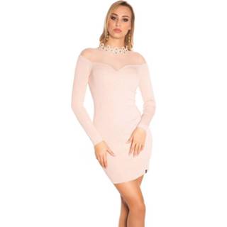 👉 Dress polyamide vrouwen roze Sexy KouCla fine knit w. mesh & crochet deco Antiquepink