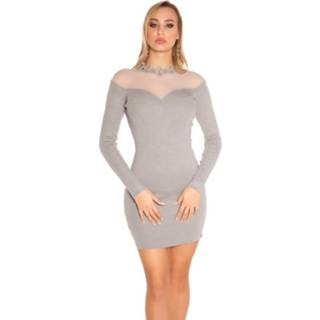 👉 Dress grijs polyamide vrouwen Sexy KouCla fine knit w. mesh & crochet deco Grey