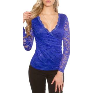 👉 Shirt lange mouw royalblue katoen vrouwen blauw Sexy KouCla lace long sleeve wrap optics