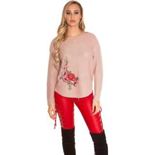 👉 Vrouwen roze Trendy KouCla knit jumper with embroidery Antiquepink