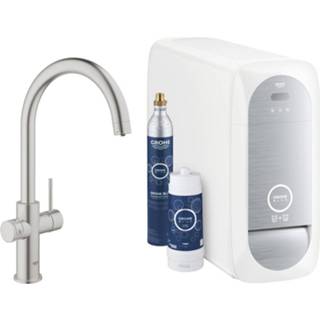 👉 Keukenkraan blauw RVS messing bruisend waterkraan blue home opbouw knop keramisch schuimstraal mond Bruisendwater Grohe Duo Starterkit Chilled en Sparkling Water C Uitloop Look 4005176323034