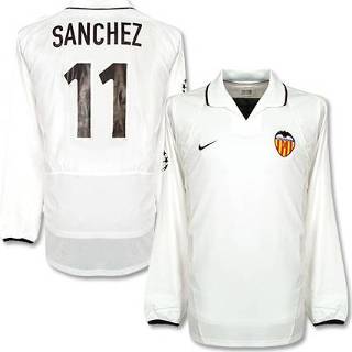 👉 Shirt wit mannen portugal voetbalshirts volwassen valencia Thuis 2002-2003 (Lange Mouwen) + Sanchez 11