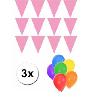 👉 Vlaggen lijn XL roze Pakket 3x vlaggenlijn lichtroze incl gratis ballonnen