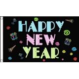 👉 Vlag zwarte multi polyester Happy New Year