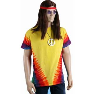 👉 Shirt geel multi katoen volwassenen Hippie verkleedkleding yellow