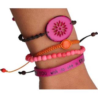 👉 Armband magenta active Colombianas - set van 4 handgemaakte armbandjes fuchsia/koraal 8718719977804